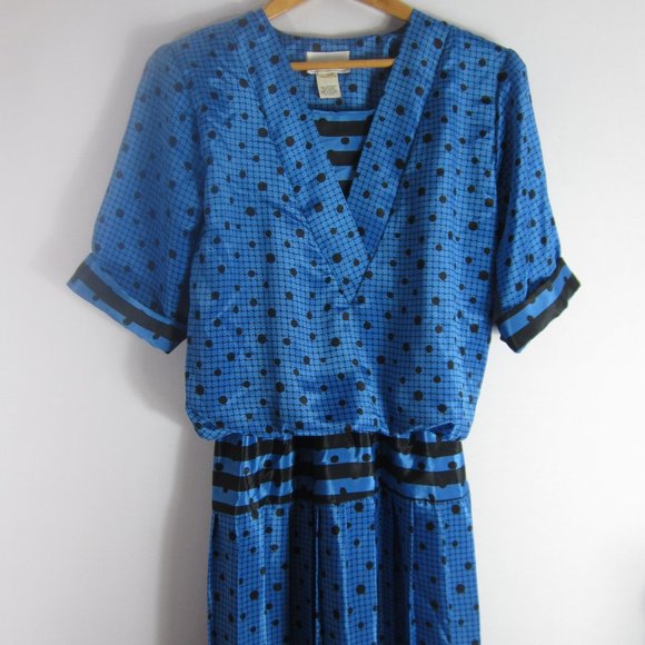 Vtg Perceptions Womens 5 / 6 Blue Polka Dot Short Sleeve Pleated Dress Small - Picture 9 of 12